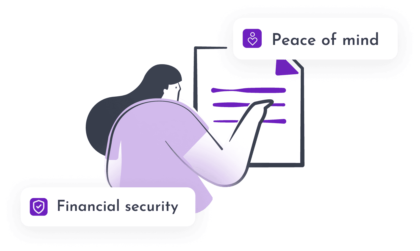 Illustration displaying Peace of Mind and Finnacial Security keywords